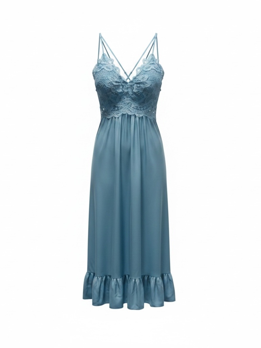 Hayden Lace-Trim Satin Chemise Dress in Teal - Size Small